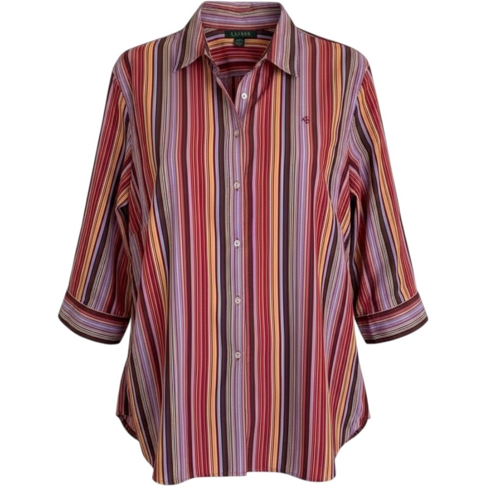 Lauren Ralph Lauren Womens Button Up Shirt Size 2X Stripes Multi Color